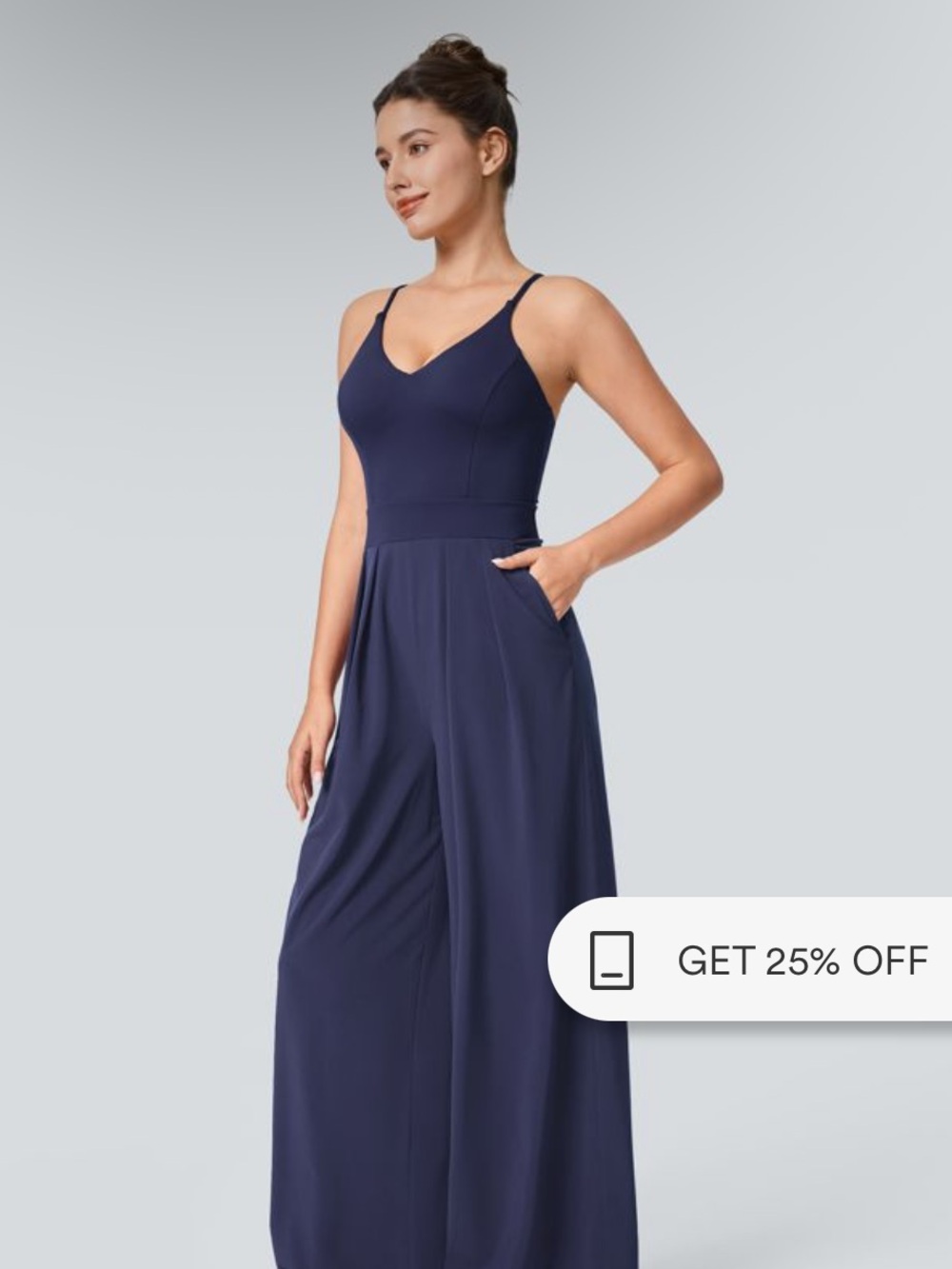 HALARA Navy Blue Backless Wide-Leg Jumpsuit - Picture 3 of 6